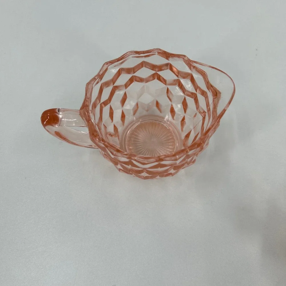 Vintage Pink Depression Glass Creamer and Sugar Bowl Set Diamond Point Pattern